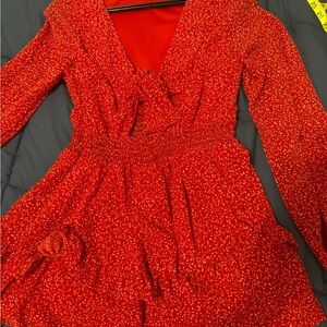 Red Floral Long Sleeve Dress